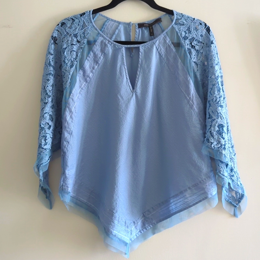 BCBGMaxAzria 3/4 bell sleeve lace tunic blue medium